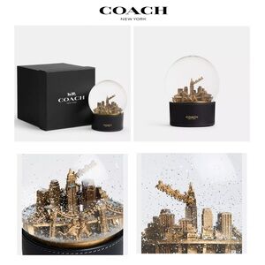 NWT COACH Snow Globe With Rexy & Snowman Glass/ Black Glovetanned Leather